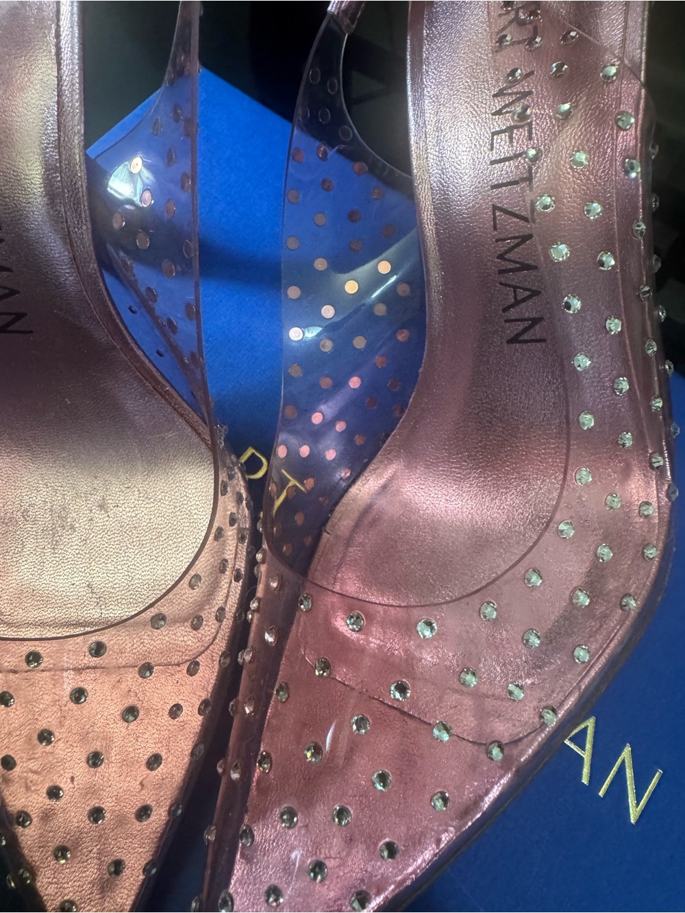 Stuart Weitzman Pink Metallic Crystal-Stud Slingback Pump - Picture 8 of 9